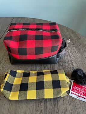 Set of 2 Mad for Plaid Toilette Pouches - Yellow Plaid / Red Plaid